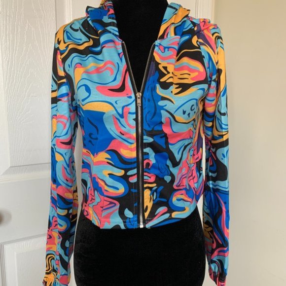 NWT Blue Print Zip Up Crop Hoodie - Picture 1 of 4